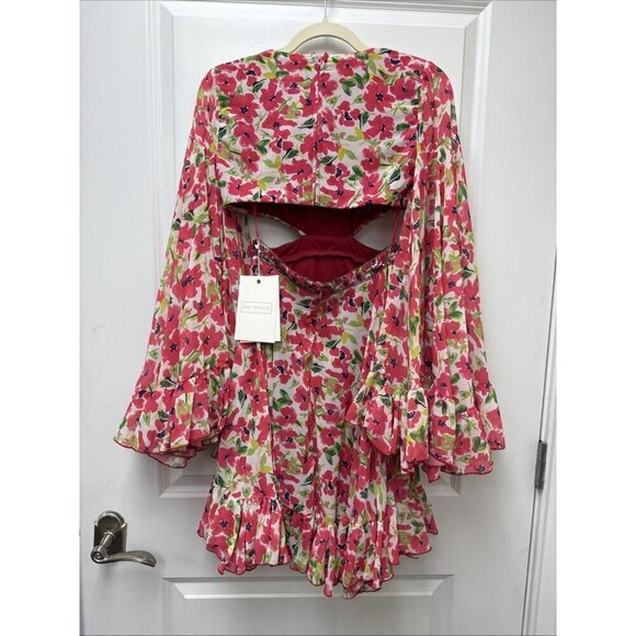 Mac Duggal Size 0 Pink Floral 9158 Bell Sleeve Mini Cocktail Party Dress New - Picture 10 of 14